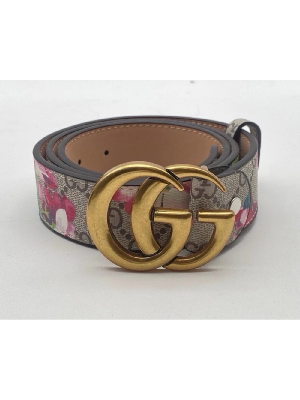 Gucci GG Floral Monogram Belt with Gold Buckle and Pink Accents - Picture 3 of 11